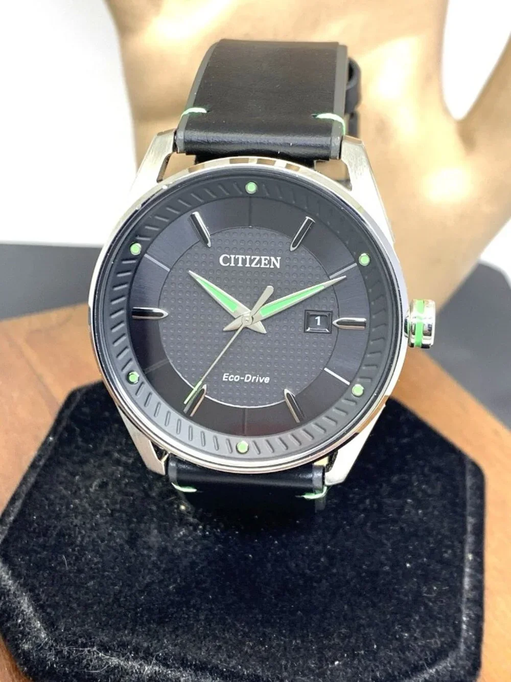 Citizen Men's Watch BM6980-08E Eco-Drive Green Black Dial Leather Band 42mm